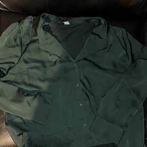 Dark geeen satin Button-Up Blouse
